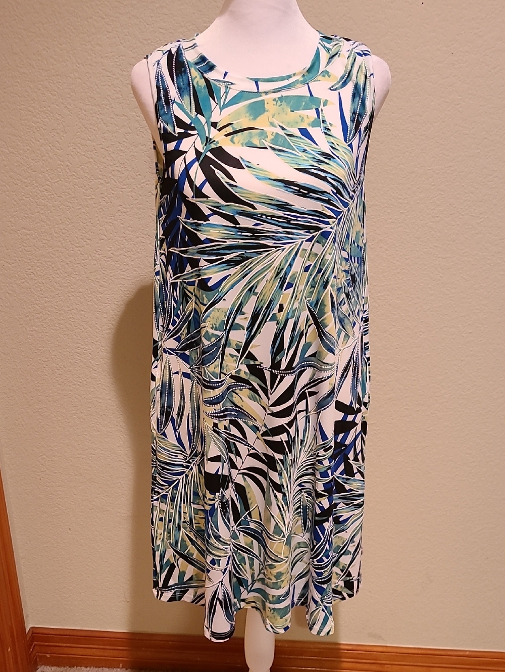 AB Studio Tropical Blue Green Print Dress Size S